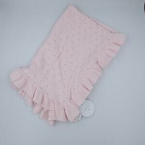 Edgehill Collection Baby Blanket Pink Ruffle Knit Cotton 40x30 NWT